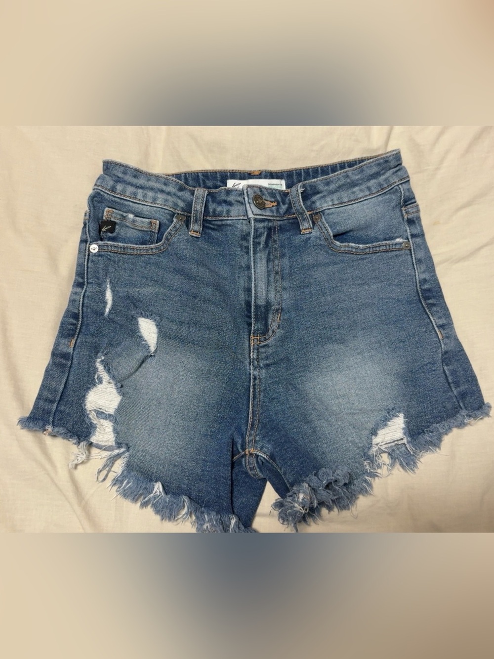 Kancan Classic High-Rise Blue Distressed Denim Cutoff Shorts - Women